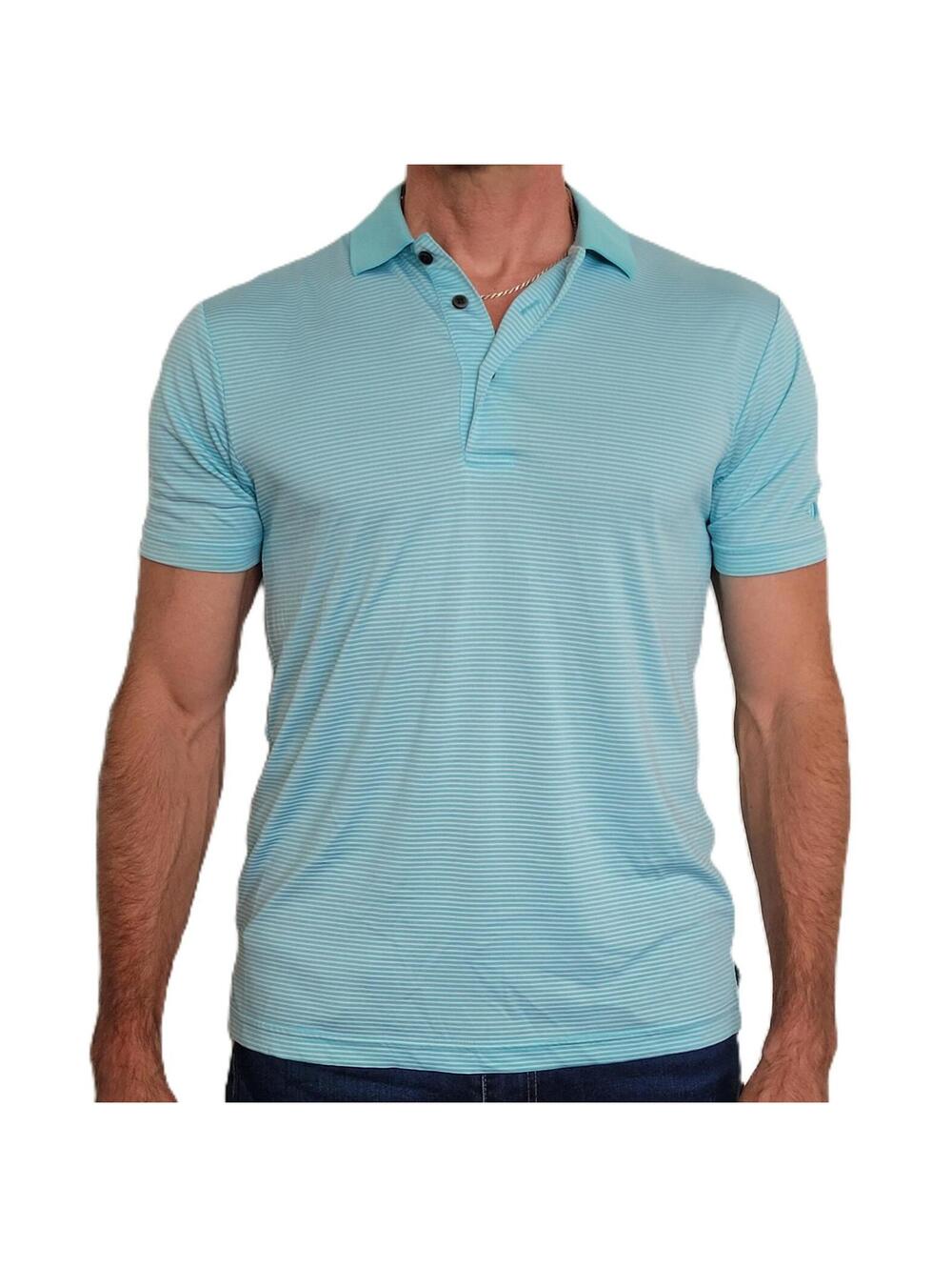 Grand Slam Men’s Small Golf Polo Aqua Blue Striped Performance Shirt